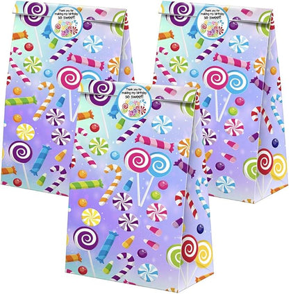 Candyland Goodie Bags-24 Pcs Candy Party Favors Bags with Stickers, Candy land Goody Gift Treat Bags Candyland Themed Birthday Party Supplies