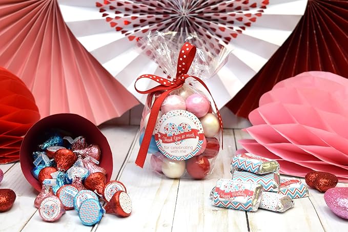 Heartbreaker Red & Blue Hearts Valentine's Day Birthday Party Sticker Bundle Kit 429 pieces! Includes 2" Circle Stickers for Favors, Mini Candy Bar Wrappers & Round Candy Kiss Stickers