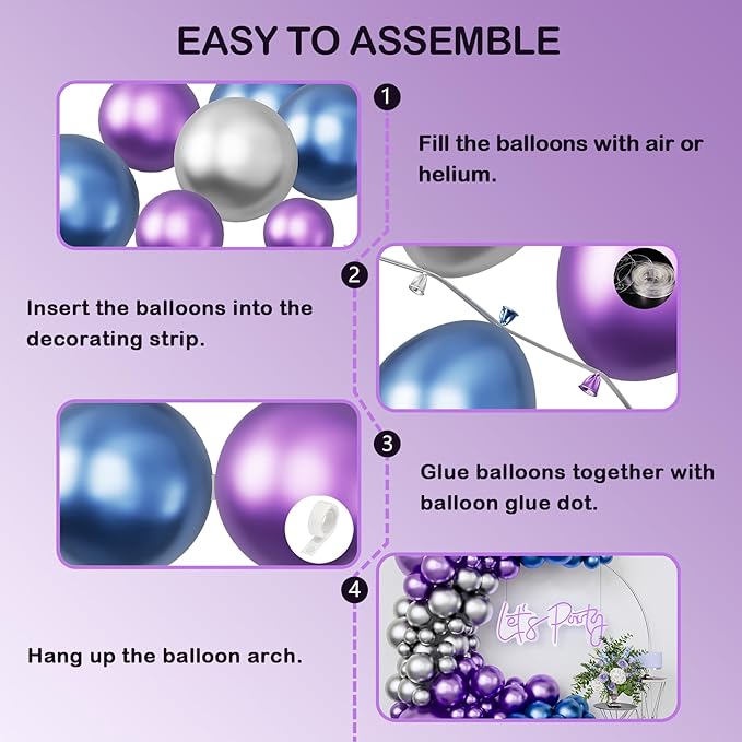 Metallic Purple and Blue Balloon Arch Garland Kit-Metallic Blue Silver Balloon 122Pcs for Christmas,Baby Shower,Graduation,Halloween,Birthday,Bachelorette.