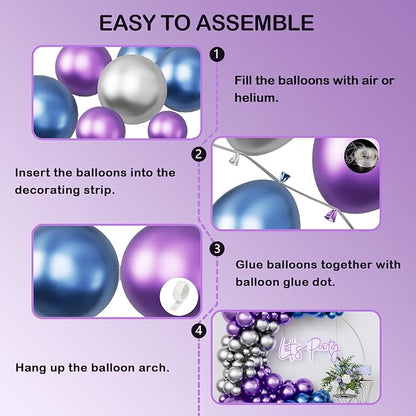 Metallic Purple and Blue Balloon Arch Garland Kit-Metallic Blue Silver Balloon 122Pcs for Christmas,Baby Shower,Graduation,Halloween,Birthday,Bachelorette.