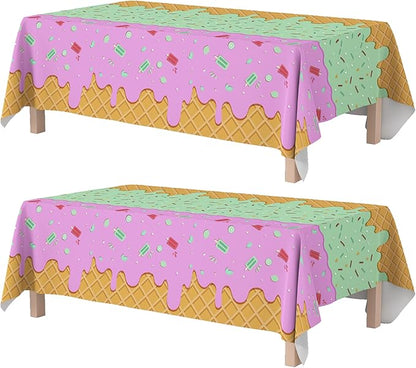 OHOME Ice Cream Party Decorations - Disposable Tablecloth for Ice Cream Birthday Party Decorations - Plastic Table Cover for Summer Bar Party Banner,2 Pack