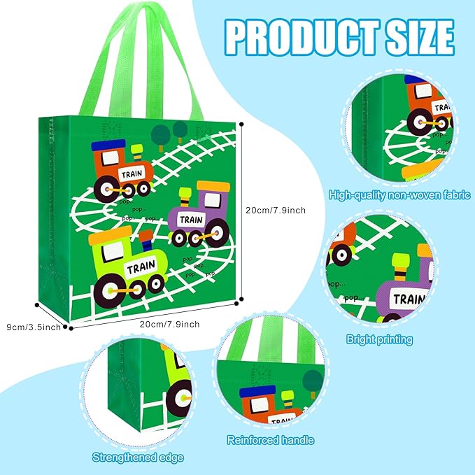 Pinsit 42 PCS Colorful Train Party Favor Bags, Non Woven Train Goodie Bags, Railway Themed Reusable Gift Bags with Handles for Boys Girls Birthday Baby Shower Party Supplies