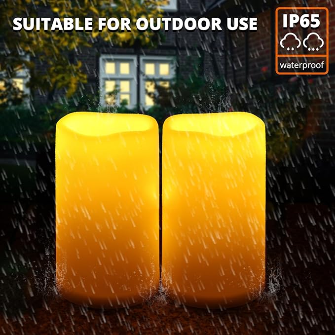 NURADA 6" x 4" Large Outdoor Flameless Candles - Waterproof LED Pillar Flickering Candle Battery Operated with Timer Remote Control for Patio Porch Lanterns Decor - Long Lasting Set of 2