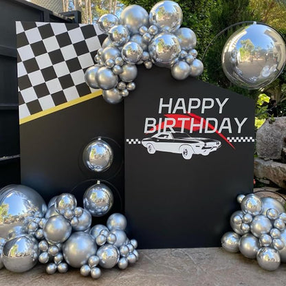 Awenztech 120pcs Metallic Silver Balloon Arch Kit, 18 12 10 5 inch Chrome Silver Latex Balloons Different Sizes Balloon Garland for Wedding Baby Shower Disco Birthday Party Decorations