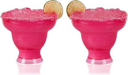 HOST FREEZE Margarita Cocktail Glasses, Frozen Cup Double Wall Plastic Margarita Glasses Drinking Set Modern Drinking Glasses 12oz Punch Pink Set of 2