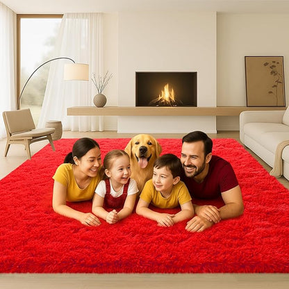 6x9 Rugs for Living Room, Rugs for Bedroom, Plush Fluffy Carpet, Non-Slip Upgrade Red Rug, Suitable for Kids Dorm Home Decor Aesthetics.