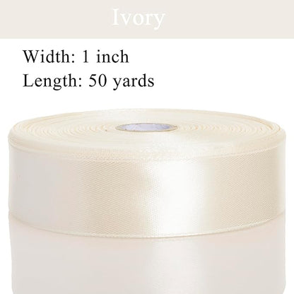 YASEO 1 Inch Ivory Solid Satin Ribbon, 50 Yards Craft Fabric Ribbon for Gift Wrapping Floral Bouquets Wedding Party Decoration