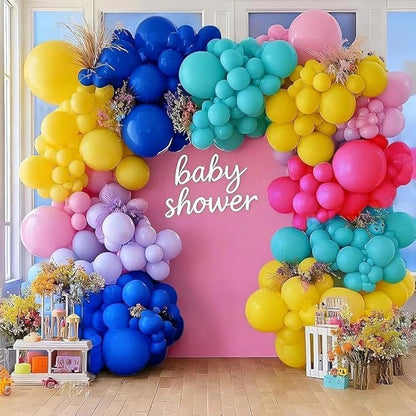 Hot Pink Blue Yellow Balloon Garland, Double Stuffed Royal Blue Teal Lavender Balloons Pastel Balloon Arch Kit for Tropical Hawaii Kid Magic Baby Shower Birthday Engagement Party Decorations