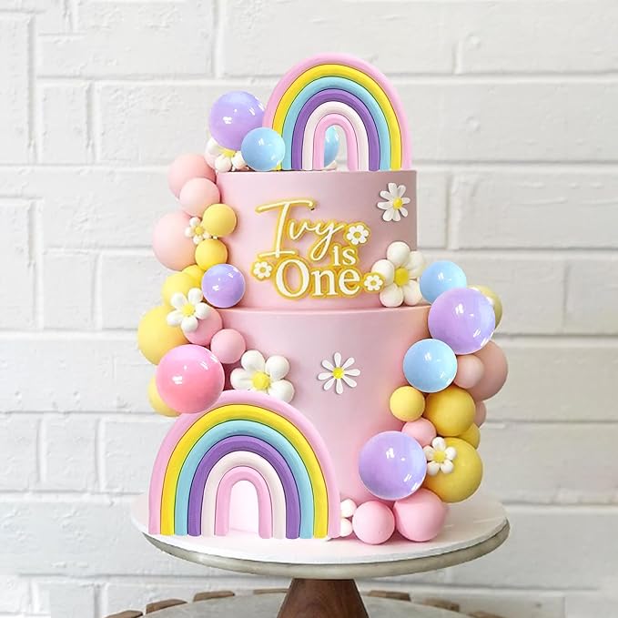 35 PCS Groovy Cake Toppers Boho Cake Topper Hippie Birthday Decorations with Flower Rainbow Balls for Boho Groovy Theme Birthday Supplies