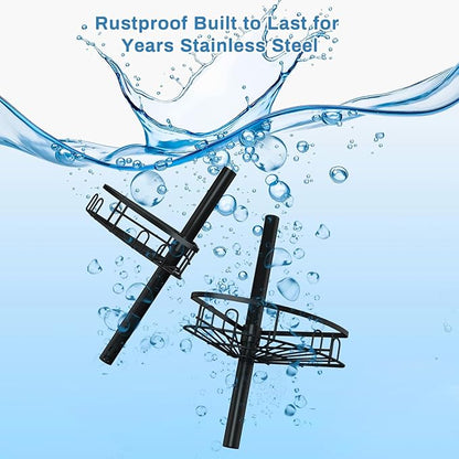 cutefafa Rustproof Corner Shower Caddy Tension Pole, 4 Large Baskets for Bathtub Shampoo Storage Organizer Bathroom Height Adjustable Shelves from 23.6 to 114.5 Inch with Towel Bar