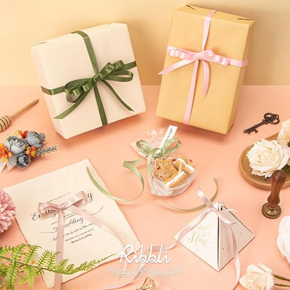 Ribbli Double Faced Vanilla Satin Ribbon,3/8” x Continuous 25 Yards,Use for Bows Bouquet,Gift Wrapping,Floral Arrangement
