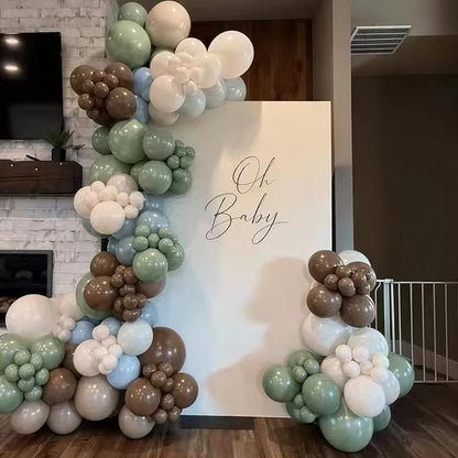 Sage Green Blue Brown Balloons, 60Pcs 12Inch Brown Nude Sage Green Olive Green Blue Sand White Balloon for Safari Jungle Woodland Wedding Baby Shower Birthday Party Decorations