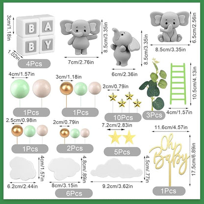 Yinder Bear Cake Toppers Mini Bear Cake Decorations Cake Toppers Gold White Pearl Ball for Birthday Party Decorations(Green,Elephant Style)