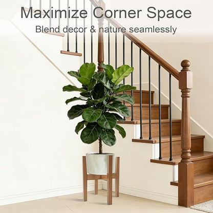 Natural Bamboo Plant Stand Indoor, Adjustable Plant Shelf Indoor Fits 8-12 Inch Pots, Mid Century Modern Decor to Refresh Your Space(Pot & Plant Not Included)