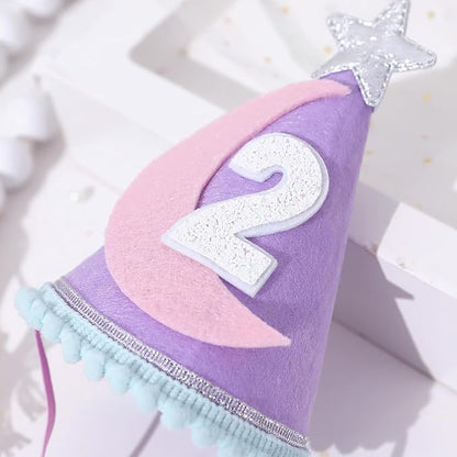 Two the Moon Space-Themed 2nd Birthday Hat and Decorations for Girls - Outer Space Party Supplies