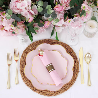 Supernal Gold Plastic Silverware Set with Pre Rolled Pink Napkin-Disposable Cutlery with Pink Linen Napkin Gold, Wrapped Plastic Silverware Heavy Duty Suit for Birthdays, Parties, Weddings 30Packs