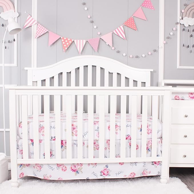 Belsden Pack of 3 Floral Fitted Crib Sheet Set for Baby Girl, Universal Fits Standard Size Crib and Toddler Mattress 28" x 52", Soft Breathable and Machine Washable, Floral Purple & Pink & Pink Rose