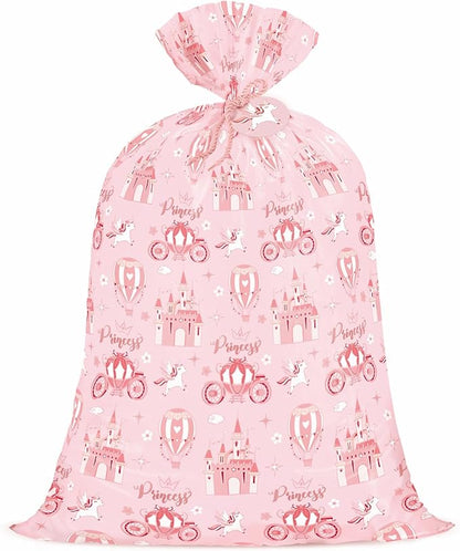WRAPAHOLIC 56" Extra Large Princess Plastic Gift Bag - Princess Castle Design Pink Jumbo Bike Bag Gift Wrap for Kids Girls Birthday and Baby Girl Shower - 56" H x 36" W