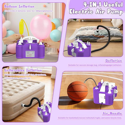 ID IDAODAN 4-in-1 Electric Balloon Pump with Triple Nozzles, Dual Motor Balloon Inflator & Deflator for Latex, Foil & 260Q Balloons