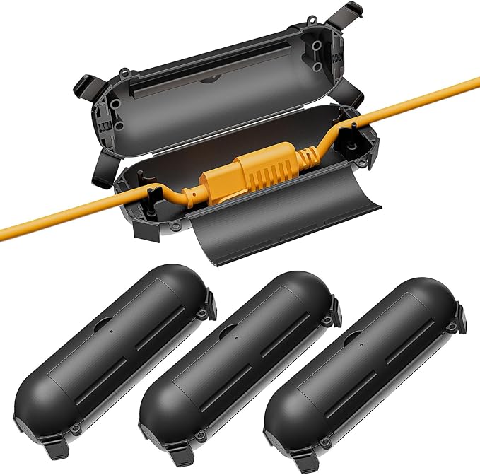 iwillink 4 Pack Outdoor Extension Cord Cover Waterproof - Weatherproof Electrical Connection Box for Outdoor Outlet, Plug, Socket, Christmas Holiday Decoration, Power Tool, Black