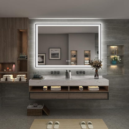 60x40 Framed LED Bathroom Mirror, Large Dimmable Vanity Mirror with Lights, Anti-Fog, Shatterproof, Memory (Backlit and Front Lighted)