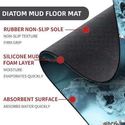 Diatomaceous Earth Bath Mat,Blue and Silver Marble Non-Slip Volume Super Absorbent Fast Drying for Bathroom Kitchen Door mat,Eco-Friendly Easy to Clean 20×31Inch(50 * 80cm)