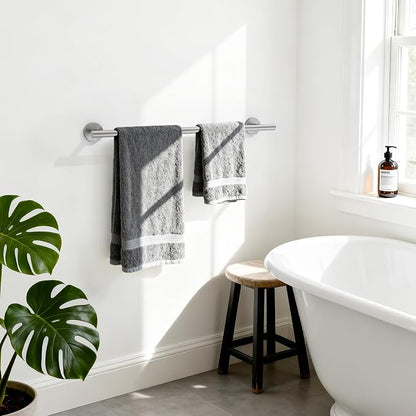 Brushed Nickel Towel Bar, 24 Inch Bathroom Towel Rack, Towel Holder Wall Mounted, Thicken SUS304 Stainless Steel Towel Rod Modern Home Decor (Total Length 26 Inch)