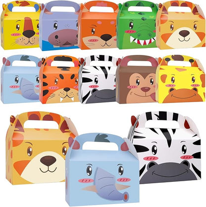 20PCS Safari Jungle Party Favor Boxes, Candy Treat Bags for Zoo Animal Birthday Party, Paper Gift Boxes and Goodie Bags for Kids Birthday Party