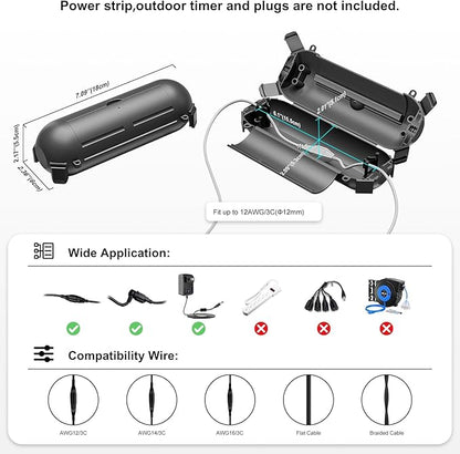 iwillink 4 Pack Outdoor Extension Cord Cover Waterproof - Weatherproof Electrical Connection Box for Outdoor Outlet, Plug, Socket, Christmas Holiday Decoration, Power Tool, Black