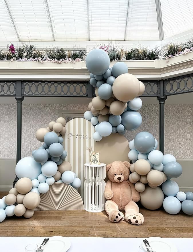 Dusty Blue and Gold Balloons, 50PCS 12 Inch Blue White and Gold Balloon Set, Neutral Elegant Party Decorations for Baby Shower Boy, Birthday, Gender Reveal, Wedding