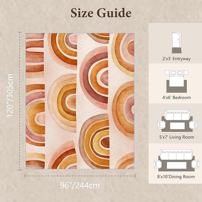 Retro Arcs Area Rug 8x10, Minimalist Arch Pattern Rug, Modern Retro Neutral Carpet for Living Room Bedroom, Non Slip Washable Rug