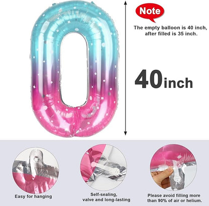 Number 0 Balloons 40 Inch Pink Purple Blue Number Balloons for 10 20 30 40 50 60 70 80 90 100 Numbers Balloon Birthday Decorations Wedding Event Baby Shower