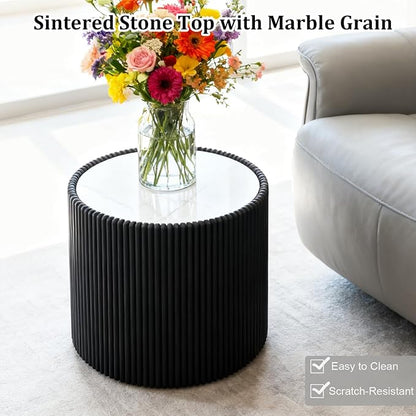 SSLine Round Drum Coffee Table Modern Sintered Stone Top Side End Table in