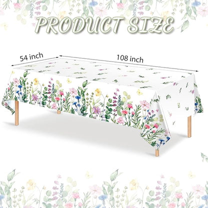 Breling 6 Pieces Wildflower Tablecloths Watercolor Floral Table Cover Wild Flower Plastic Tablecloth for Holiday Birthday Tea Party Weeding Baby Shower Decor, 54 x 108 Inch (Vivid Style)