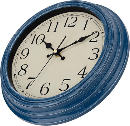 Foxtop 12 Inch Wall Clocks Battery Operated Silent Non-Ticking Classic Vintage Retro Wall Clock Decorative for Office Living Room Kitchen Home (Blue)