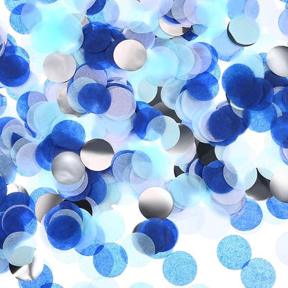 TecUnite White Blue Confetti Round Tissue Paper Table Confetti Dots for Wedding Birthday Party Decoration Arts Craft DIY Scrapbooking, 1.76 oz (2.5 cm)