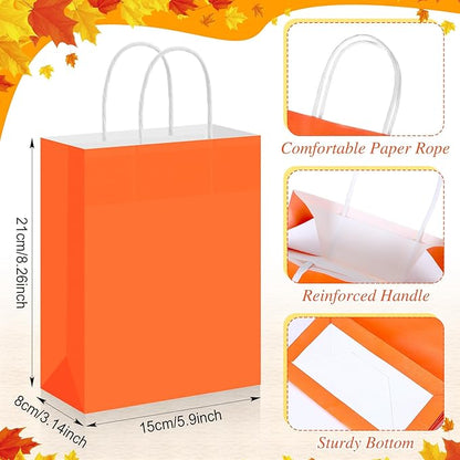 Humyoun 24 Pcs Thanksgiving Fall Paper Gift Bags with Handles, Orange Goodies Treat Candy Bags for Holiday Party Favor Gift Wrapping Autumn Wedding Birthday Party Favors