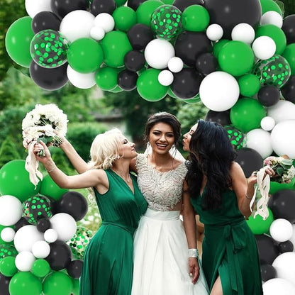 Green White Black Balloon Garland Arch Kit - Green Black White Balloons Soccer Ball Birthday Party Decorations for Video Game Football Birthday Safari Jungle Baby Shower Graduation Party Decors