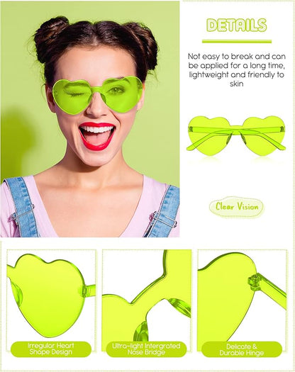 Kingdder 24 Pairs Heart Shaped Sunglasses Rimless Glasses Bulk Candy Color Tinted Eyewear Summer Party Favors