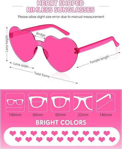 Frienda 20 Pairs Heart Shaped Sunglasses Rimless Candy Color Glasses for Women Men Party Favor