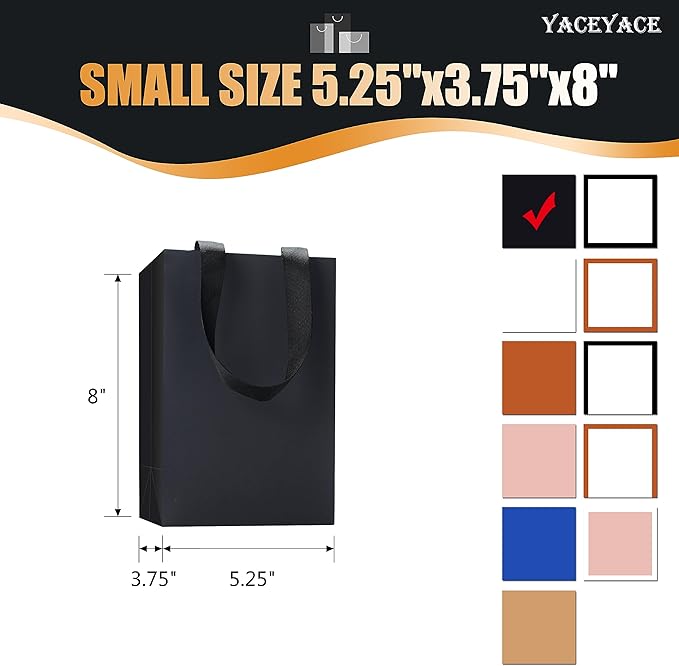 Black Kraft Paper Gift Bags - 20Pcs 5.25"x3.75"x8" With Ribbon Handles for Wedding, Party, Birthday, Retail