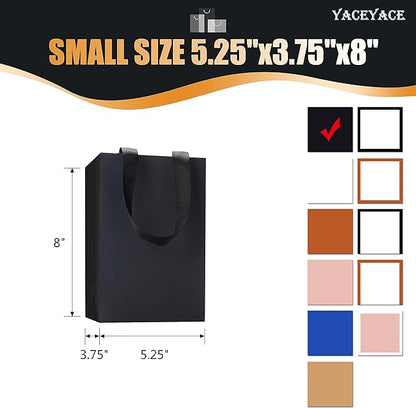 Black Kraft Paper Gift Bags - 20Pcs 5.25"x3.75"x8" With Ribbon Handles for Wedding, Party, Birthday, Retail