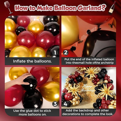 Burgundy Balloon Garland Arch Kit 162Pcs with Star, Burgundy Maroon Black Gold Balloon Arch Kit for 2026 Graduation Bridal Shower Prom Birthday Anniversary Bridal Shower Party Decor