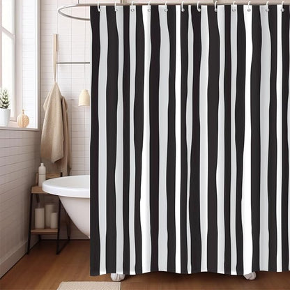 Black and White Extra Long Shower Curtain, Striped Boho Minimalist Modern Waterproof Fabric Machine Washable for Bathroom Decor Bathtub with Hooks 72Wx84H