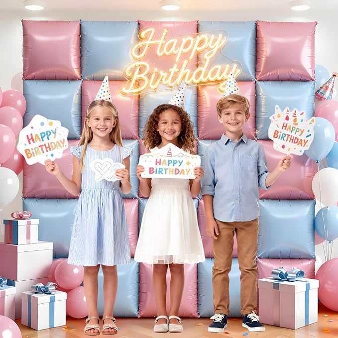 36Pcs Light Pink and Light Blue Square Foil Balloons Wall Backdrop, Double Sided Metallic Foil Balloons Tunnel Arch Garland Kit for Photo Booth Birthday Wedding Halloween Christmas Party Decorations