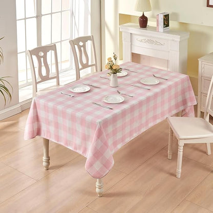 BALCONY & FALCON Gingham Table Cloth Rectangle – Reversible Water-Resistant Cotton Checkered Tablecloth for Outdoor Picnic, Camping, Kitchen, Holiday Party Decor (Pink White, 57x118 Inch)