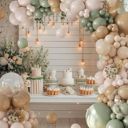 Sage Green Balloon Arch Kit 126Pcs Neutral Balloon Garland Arch Kit Include Dusty Green Sand White Tan Nude Clear Balloons for Wedding Boho Baby Shower Gender Reveal Birthday Party Decorations