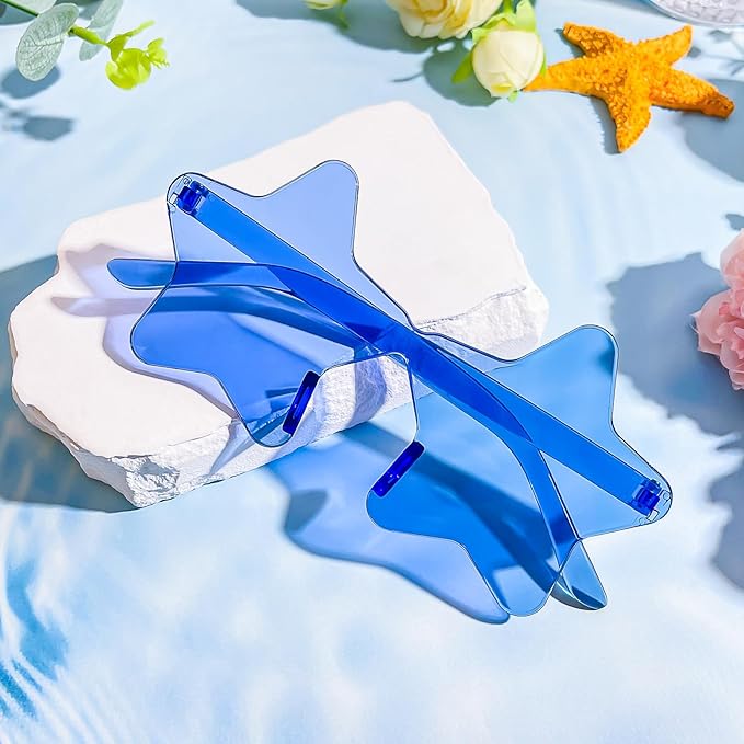 Pibupibu Wholesale 40 Pack Rimless Star Shaped Sunglasses Bulk Adults Unisex, Fun Colorful Pentagram Glasses Party Favors