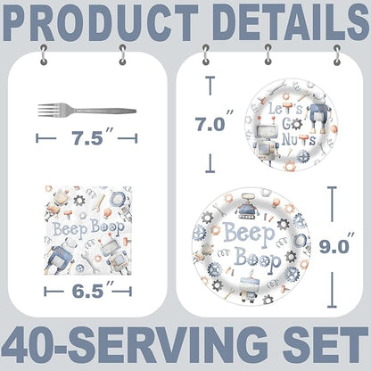 Robot Party Decorations - Robot Party Plates and Napkins for Kids Birthday Party, Serves 40 Guests