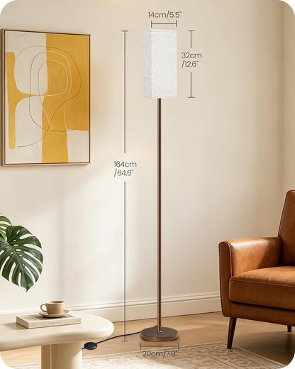 64.6" Floor Lamp, Pole with Foot Switch, Modern Standing Lamp Lampshade, Minimalist Freestanding Lamp (Bulb Not Included), for Living Room, Bedroom Office ETL Listed,Brown and Beige VE07LD05